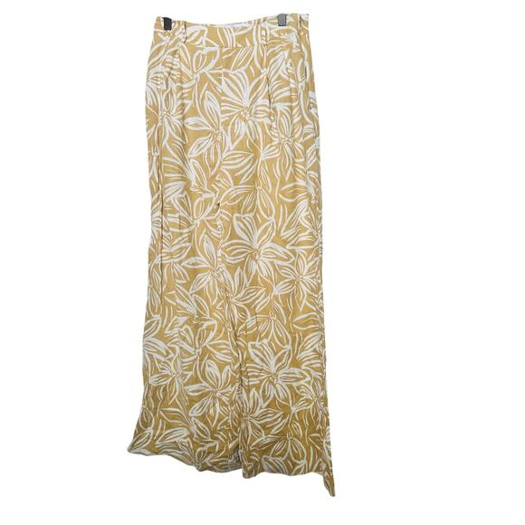 TOCCIN X RTR Brown Tan Floral Printed Wide-Leg Linen Blend Classic Trousers 6 - Picture 4 of 15